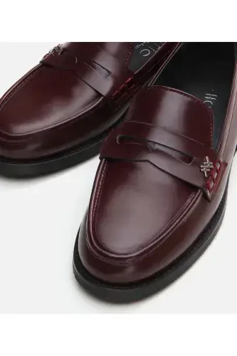 Haqiqiy charm bordo ayollar loafer - 4