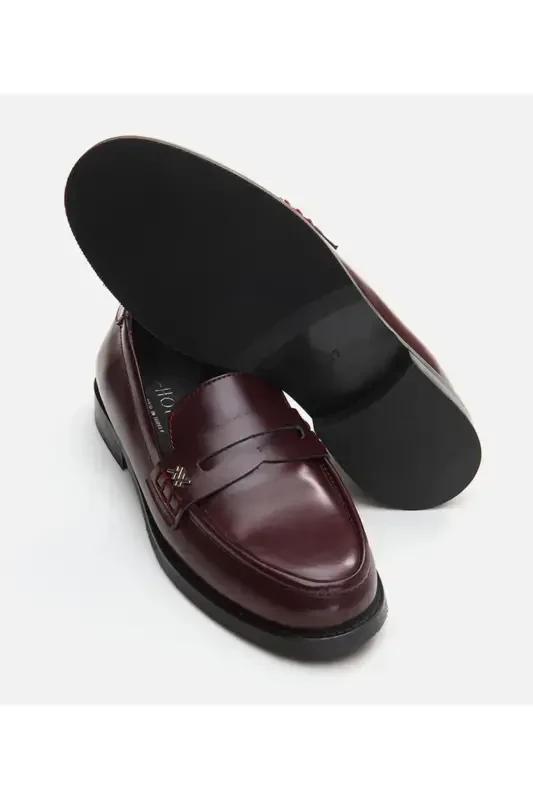 Haqiqiy charm bordo ayollar loafer - 6