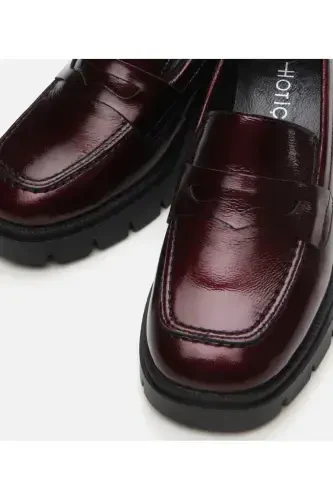 Haqiqiy charm bordo ayollar loafer - 3