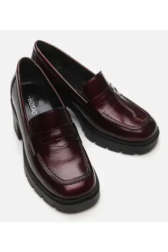 Haqiqiy charm bordo ayollar loafer - 11
