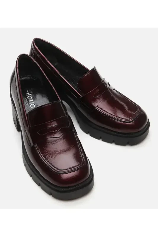 Haqiqiy charm bordo ayollar loafer - 4
