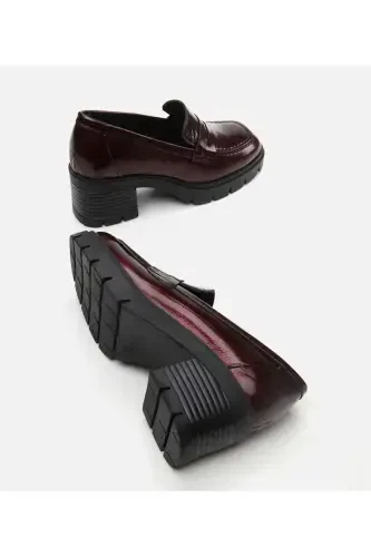 Haqiqiy charm bordo ayollar loafer - 7