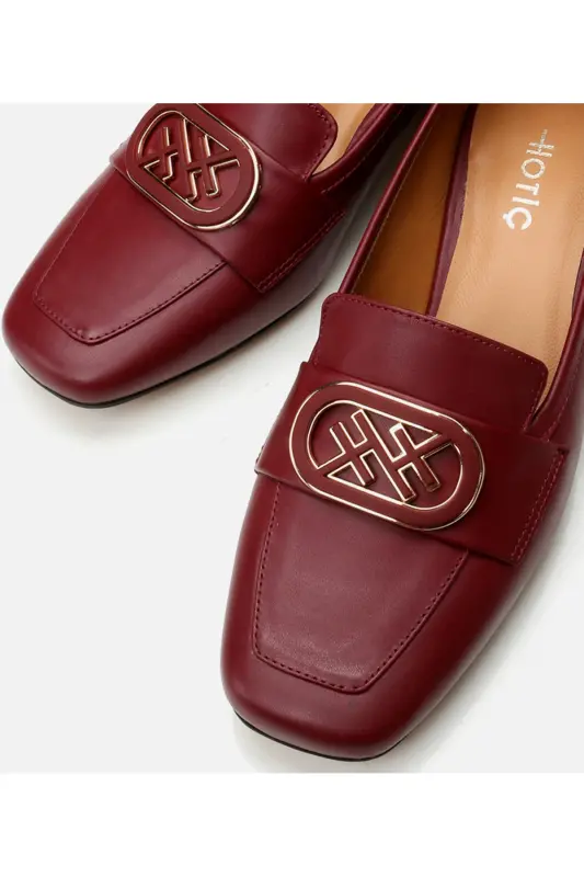 Haqiqiy charm Bordo ayollar loaferi - 3