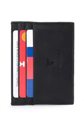 Haqiqiy charm erkaklar kart egasi hamyoni Rfid himoyalangan qo'lda ishlangan va ingichka dizayn qora-qora - 4