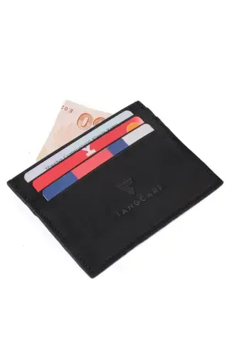 Haqiqiy charm erkaklar kart egasi hamyoni Rfid himoyalangan qo'lda ishlangan va ingichka dizayn qora-qora - 5