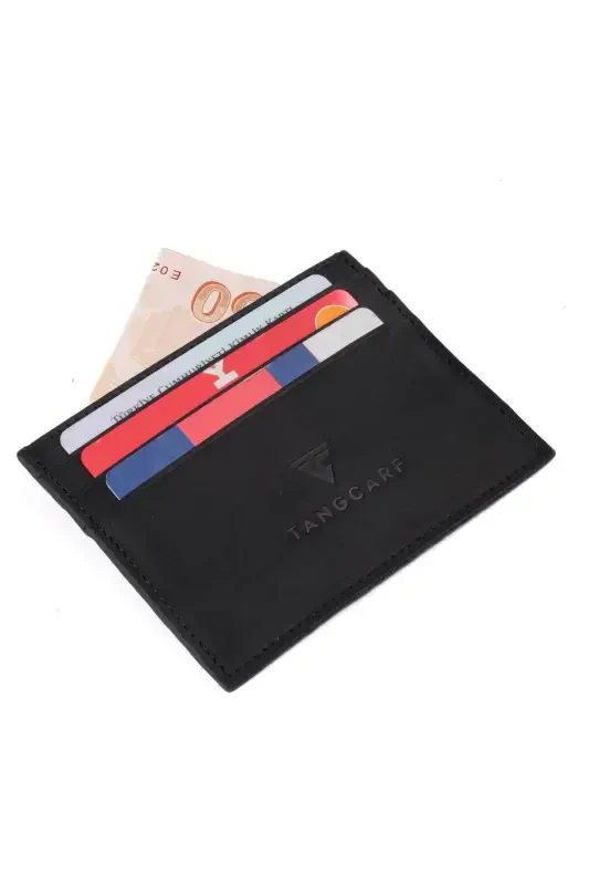 Haqiqiy charm erkaklar kart egasi hamyoni Rfid himoyalangan qo'lda ishlangan va ingichka dizayn qora-qora - 5