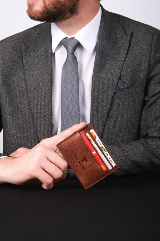 Haqiqiy charm erkaklar kartasi hamyoni Rfid himoyalangan qo'lda ishlangan va nozik dizayn Taba-Taba - 1