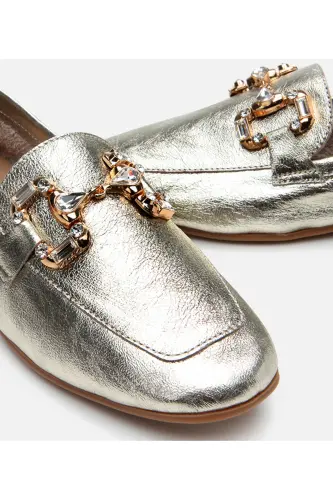 Haqiqiy charm Gold ayollar qisqichli loafer - 4
