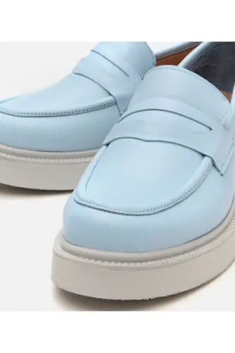 Haqiqiy charm och ko'k ayollar loafer - 4