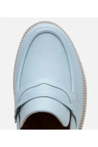 Haqiqiy charm och ko'k ayollar loafer - 5