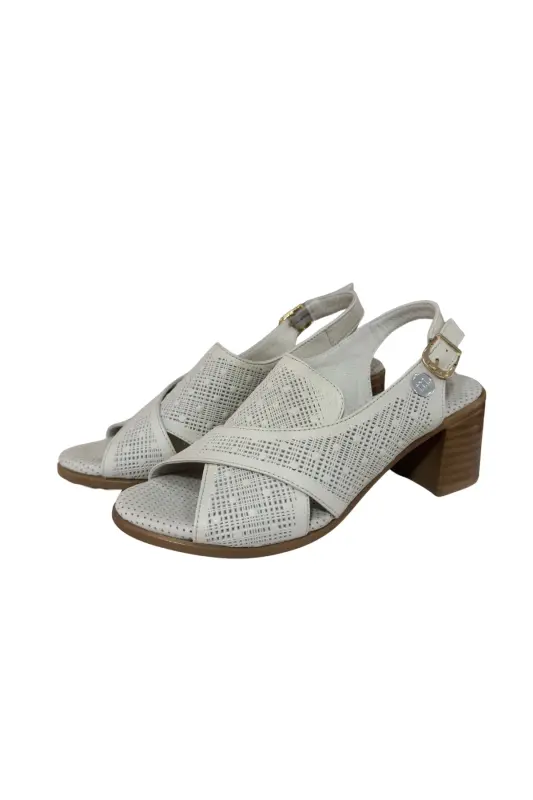 Haqiqiy charm poshnali ayollar KREM sandal 6,5 sm. -Krem - 1