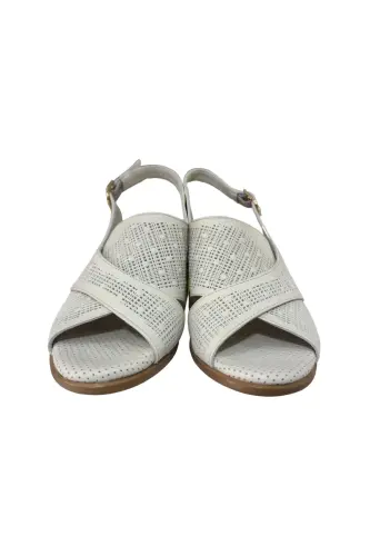 Haqiqiy charm poshnali ayollar KREM sandal 6,5 sm. -Krem - 3
