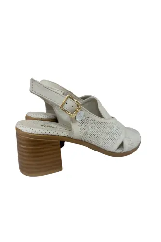 Haqiqiy charm poshnali ayollar KREM sandal 6,5 sm. -Krem - 4