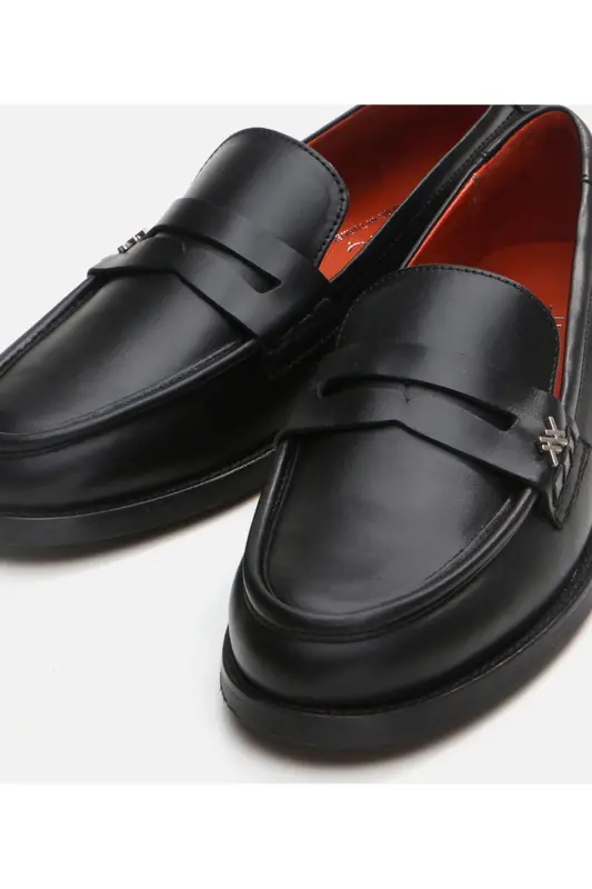 Haqiqiy charm qora ayollar loafer - 4