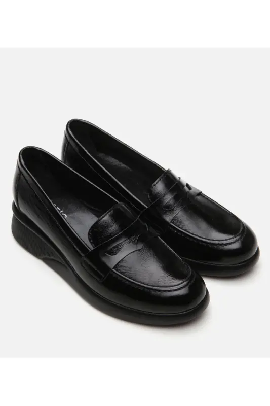 Haqiqiy charm qora ayollar loafer - 2