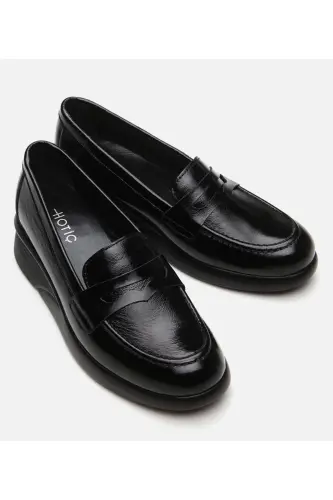 Haqiqiy charm qora ayollar loafer - 3