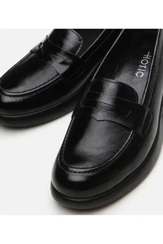 Haqiqiy charm qora ayollar loafer - 4