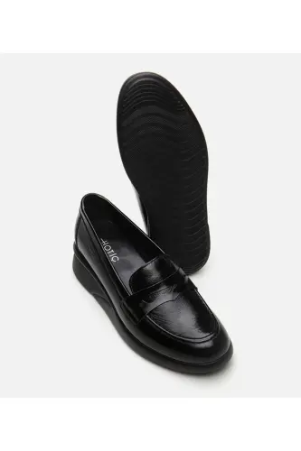 Haqiqiy charm qora ayollar loafer - 6