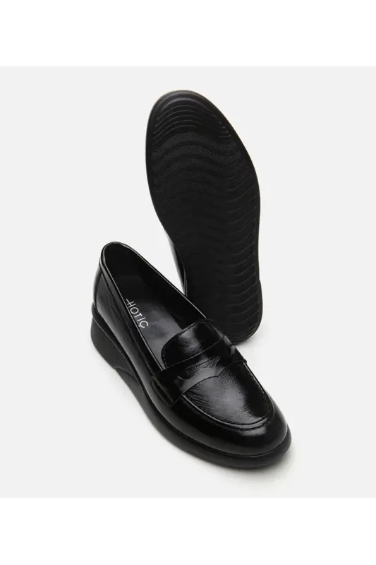 Haqiqiy charm qora ayollar loafer - 6