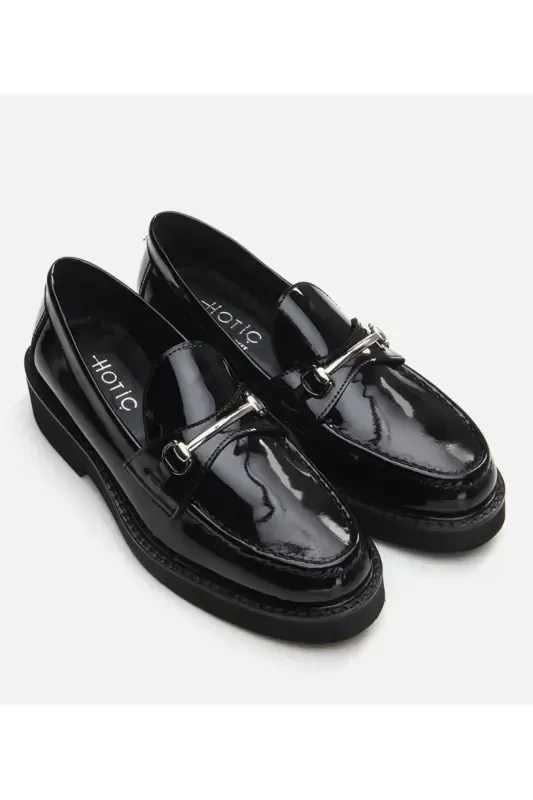 Haqiqiy charm qora ayollar loafer - 7