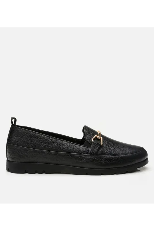 Haqiqiy charm qora ayollar loafer - 1