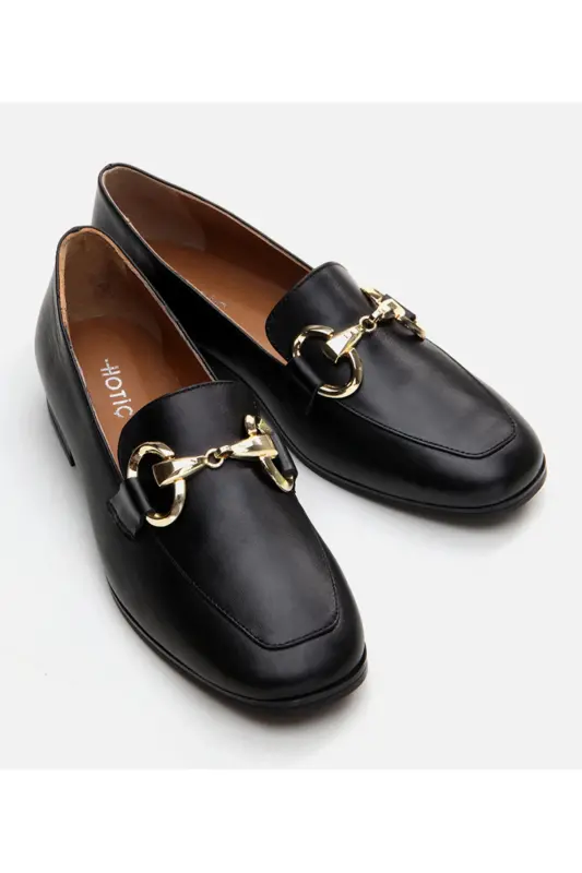 Haqiqiy charm qora ayollar loafer - 3