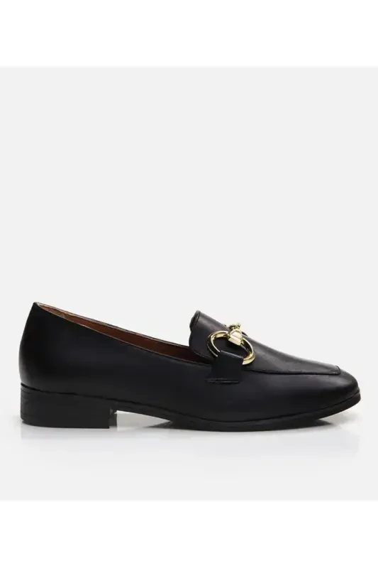 Haqiqiy charm qora ayollar loafer - 1