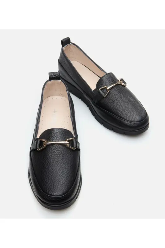 Haqiqiy charm qora ayollar loafer - 3