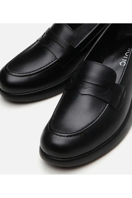 Haqiqiy charm qora ayollar loafer poyabzali - 4