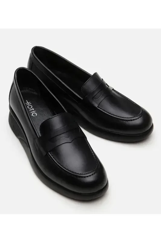 Haqiqiy charm qora ayollar loafer poyabzali - 10