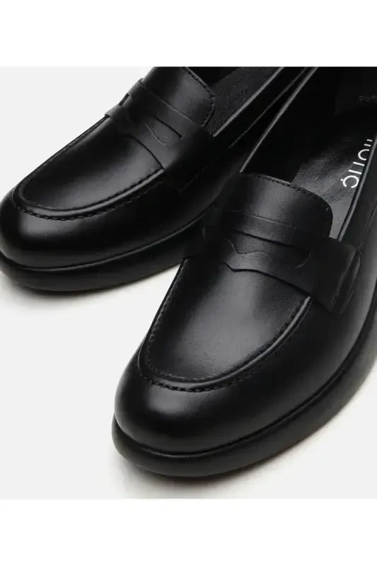 Haqiqiy charm qora ayollar loafer poyabzali - 4