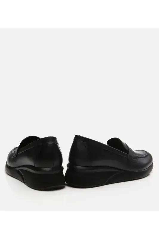 Haqiqiy charm qora ayollar loafer poyabzali - 5