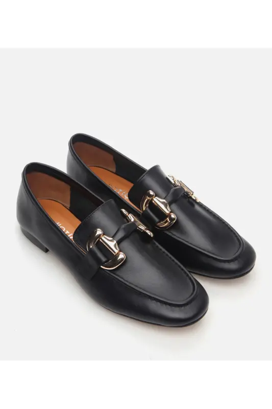 Haqiqiy charm qora ayollar loafer poyabzali - 2