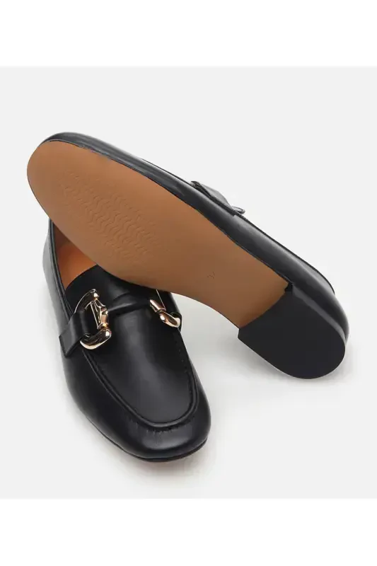 Haqiqiy charm qora ayollar loafer poyabzali - 8