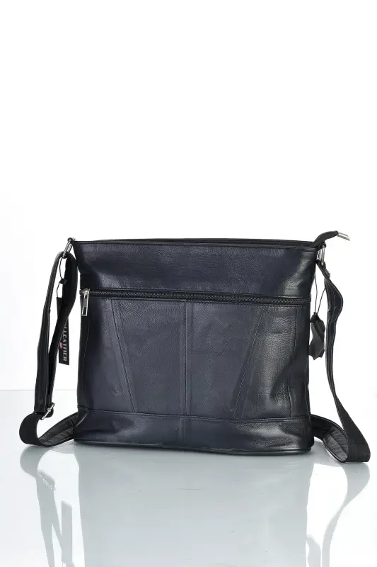 Haqiqiy Teri Crossbody Pochta Sumkasi - To'q Ko'k - 2