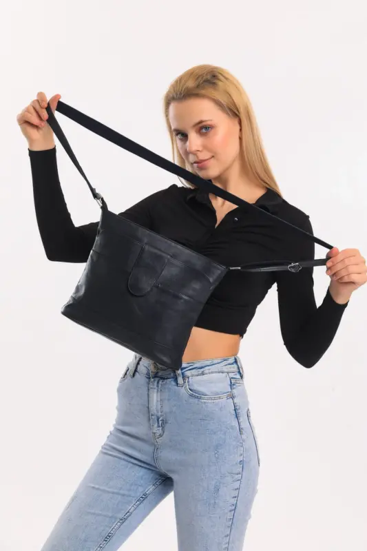Haqiqiy Teri Crossbody Pochta Sumkasi - To'q Ko'k - 3