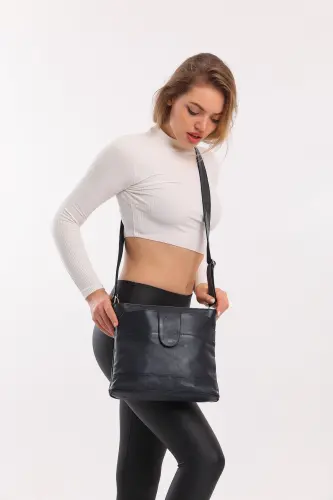 Haqiqiy Teri Crossbody Pochta Sumkasi - To'q Ko'k - 4