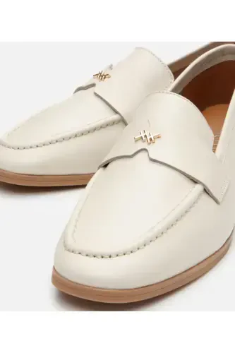 Haqiqiy Teri Ekru Ayollar Loafer - 10