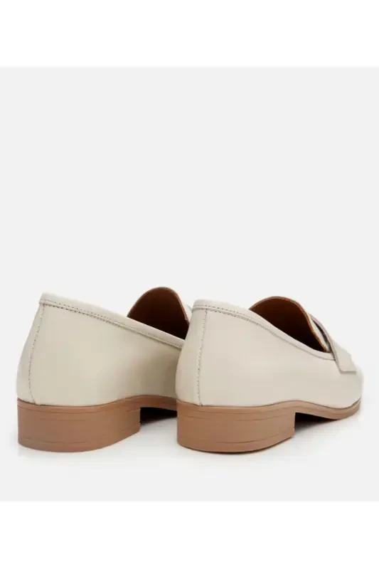 Haqiqiy Teri Ekru Ayollar Loafer - 8