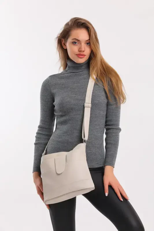 Haqiqiy teri Krossbodi pochta sumkasi - BEJ RANGI - FUBILEATHER