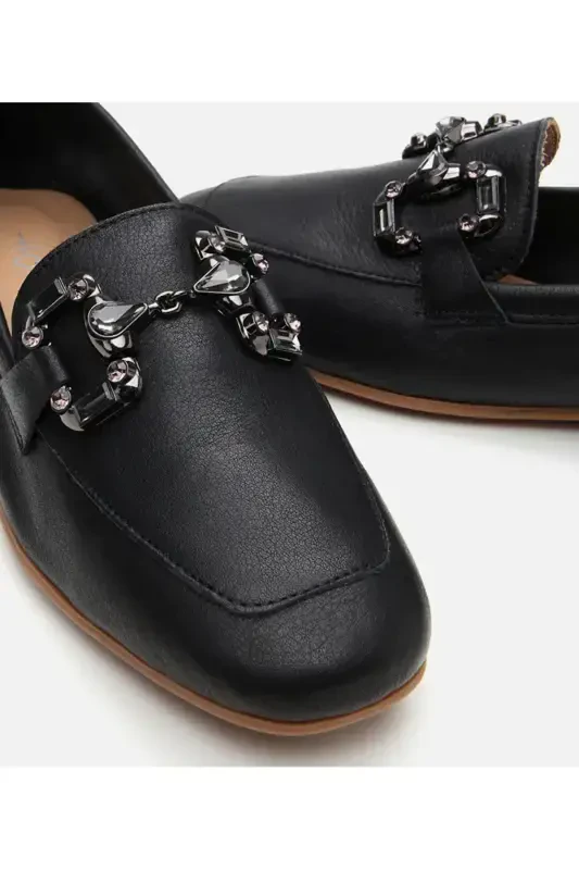 Haqiqiy teri qora ayollar loafer - 4