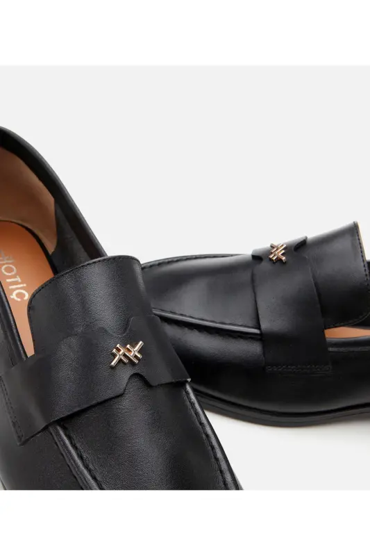 Haqiqiy Teri Qora Ayollar Loafer - QORA - 5