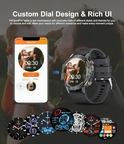 Harbiy erkaklarning aqlli soati (qo'ng'iroqlarga javob berish/terish), 100 ta sport rejimi, 5ATM suv o'tkazmaydigan fitnes soati yurak urishi/SpO2/qon bosimi Android va iOS uchun, 1,39''HD to'liq ekranli aqlli soat - 6