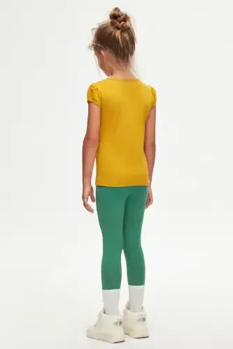 Hardal Basic Girl Zero Collar Watermelon Sleeve T-Shirt-HONEY MUSTARD - 3