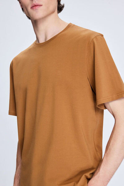 Hardal Regular Fit Bisiklet Yaka Pamuklu Triko Tişört - Hardal - 4