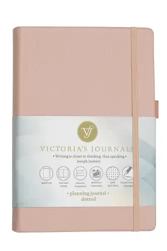 Hardcover Planner Dotted Notebook, 14x20 cm. -Pink-Pink - 1