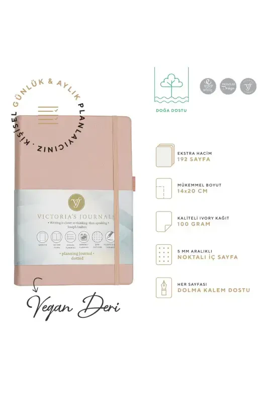 Hardcover Planner Dotted Notebook, 14x20 cm. -Pink-Pink - 2