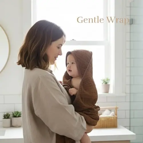 HardNok 4-Piece Muslin Bath Towel Set - Perfect for New Moms, 32x32 Inch, 6-Layer Ultra-Soft Cotton, Ideal for Infants (Coffee & Blue) - HARDNOK (1)