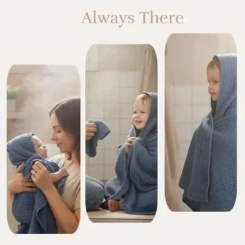 HardNok 4-Piece Muslin Bath Towel Set - Perfect for New Moms, 32x32 Inch, 6-Layer Ultra-Soft Cotton, Ideal for Infants (Coffee & Blue) - 5