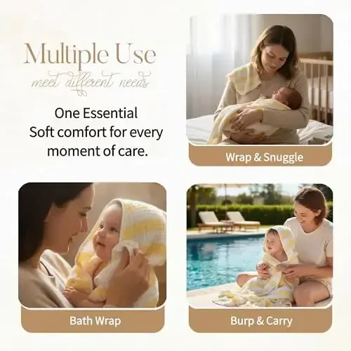 HardNok Muslin Hooded Baby Towel 4 Pack, Preuim Muslin 6 Layers Natural Cotton Baby Bath Towels, Soft and Comfortable for Boys,Girls (32 x 32, Yellow Striped and White) - 5